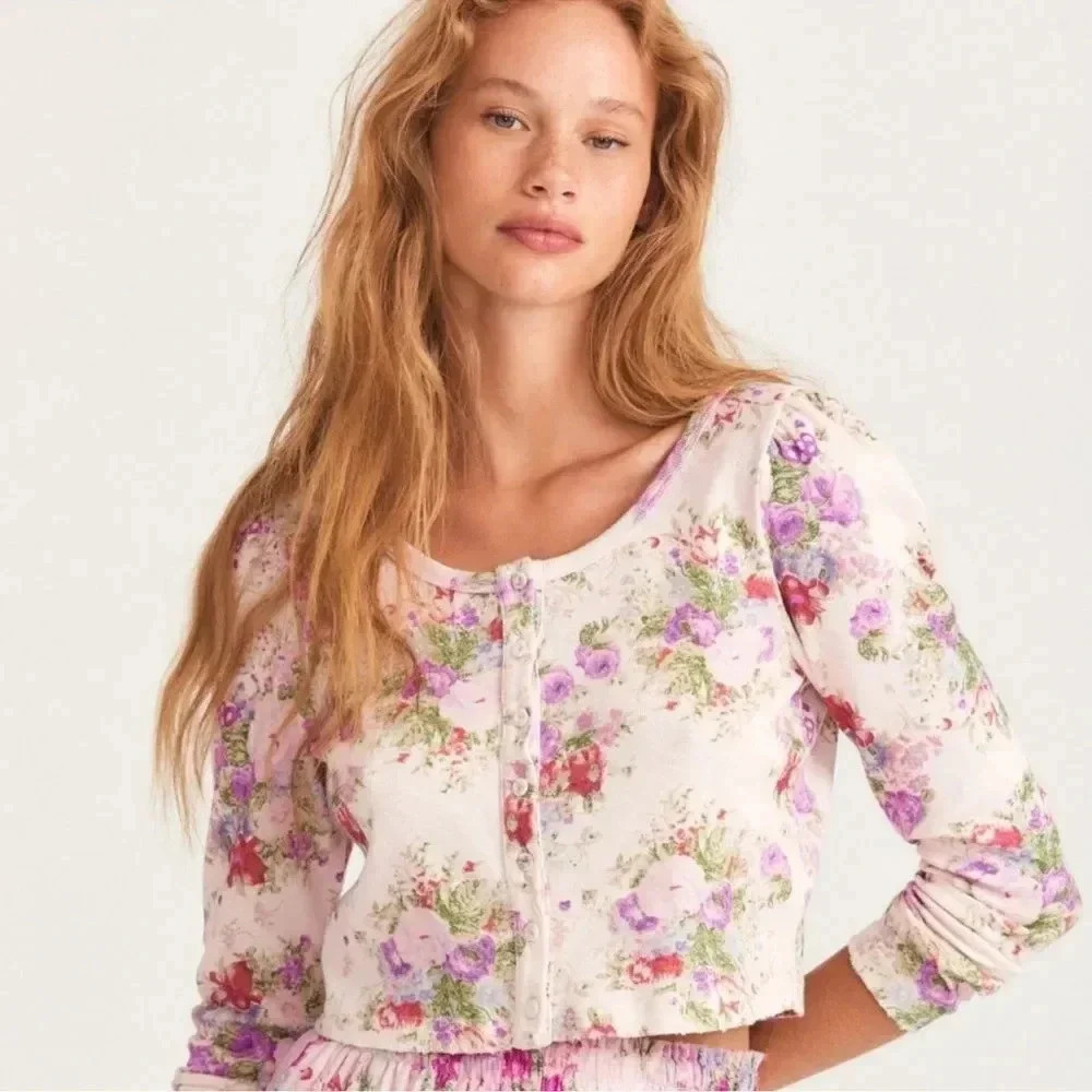 LOVESHACKFANCY jonah crop cardigan in shimmering springs-NWT sz Small